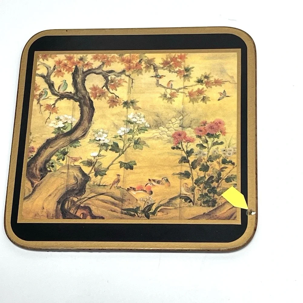 Vintage Pimpernel Acrylic Coasters Chinese Screen Pattern‎ Back Corked set Of 6